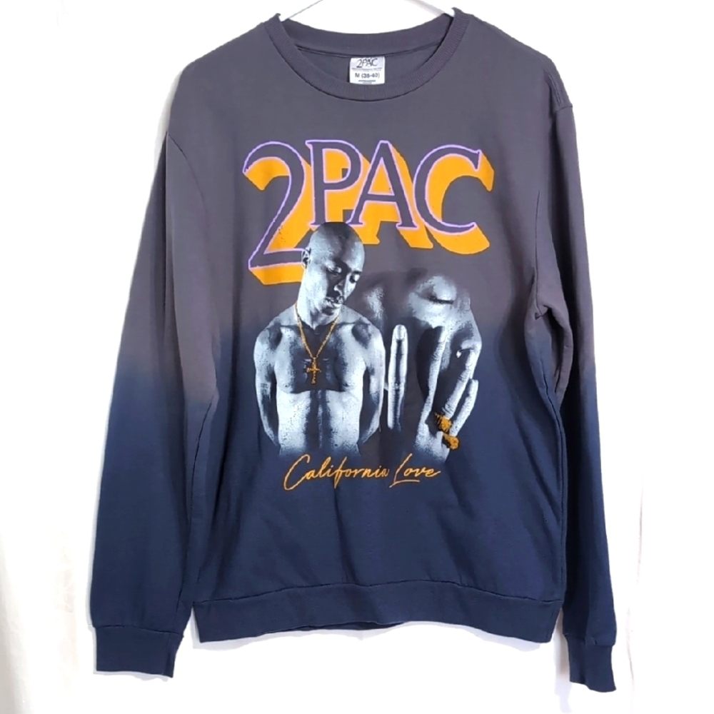 2Pac California Love Navy Grey Ombre Crewneck Graphic Sweatshirt Size Medium